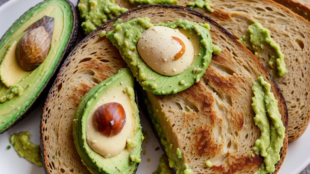 A delicious slice of low-glycemic avocado toast on a ceramic plate.