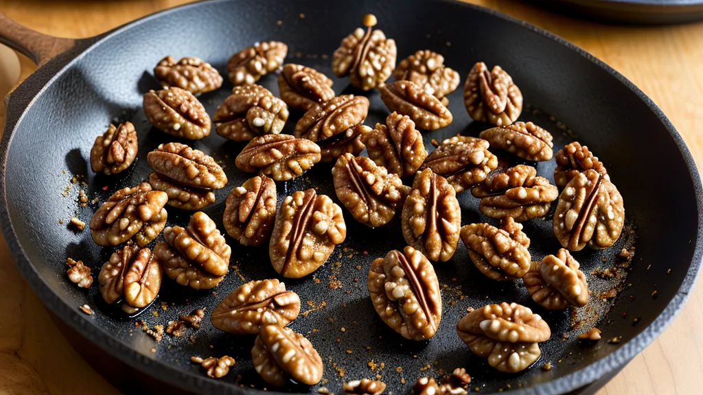 Toasting walnuts in a cast-iron skillet for a low-GI breakfast topping.