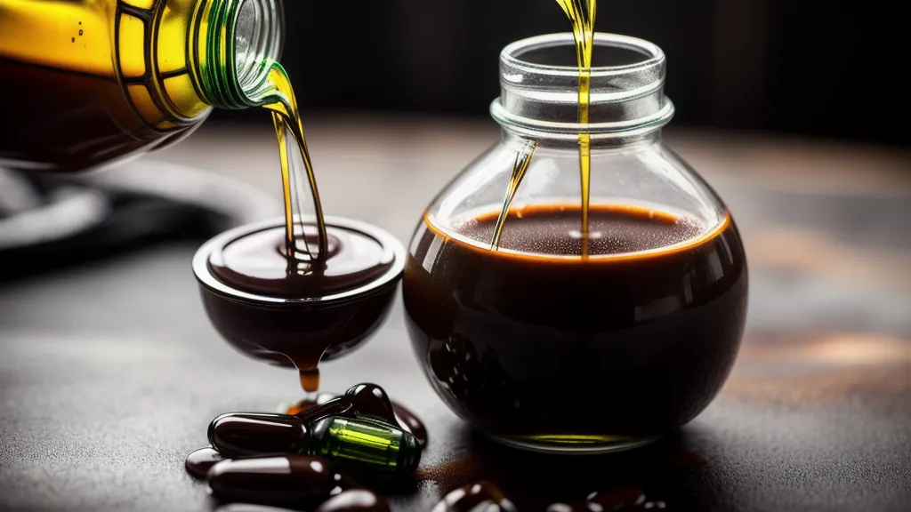 Herbal supplement drops being added to a morning cup of coffee